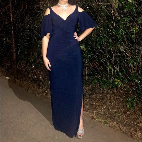 Lauren Ralph Lauren | Dresses | Cut Out Shoulder Flowy Sleeve Deep V Neck  Gown With Side Slit | Poshmark